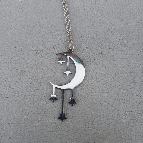 Stainless Steel Moon Star Necklace NWT - Picture 1 of 3